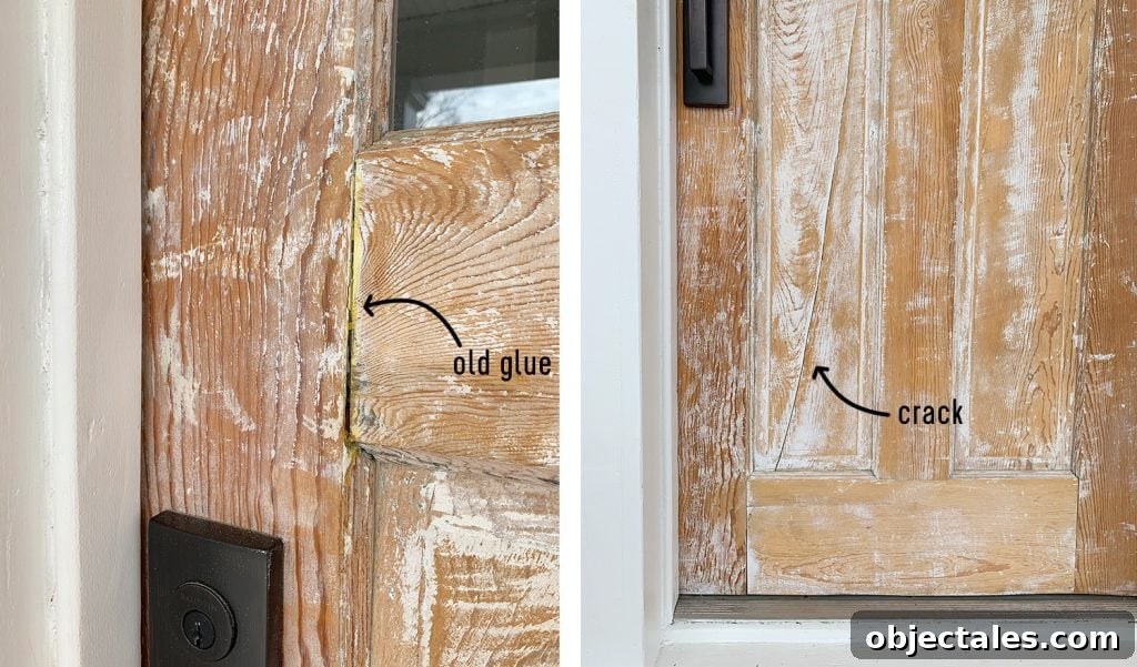 Duplex Front Porch Makeover: Before and After Transformation 11 Sanded Down Doors On Duplex With Cracks And Old Glue
