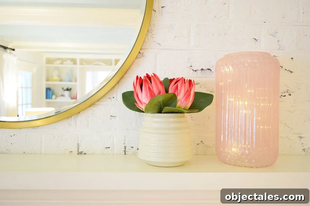 Low-Maintenance Houseplants and Realistic Faux Plants 10 Faux flowers on fireplace mantle in living room