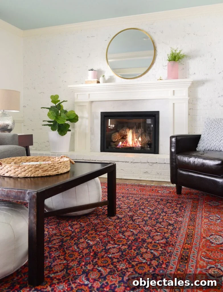 Low-Maintenance Houseplants and Realistic Faux Plants 5 Faux greenery in living room with white walls and red vintage rug