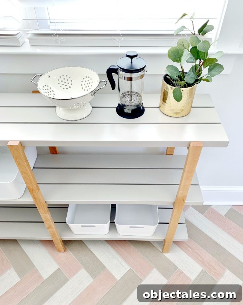 Top view of metal slat shelving
