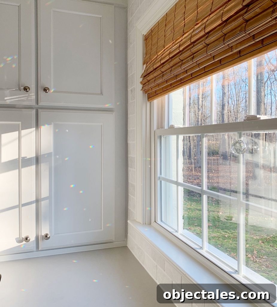 Glass window prism rainbow in kitchen