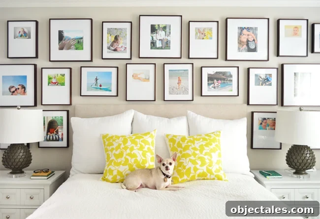 Bedroom with family photo gallery