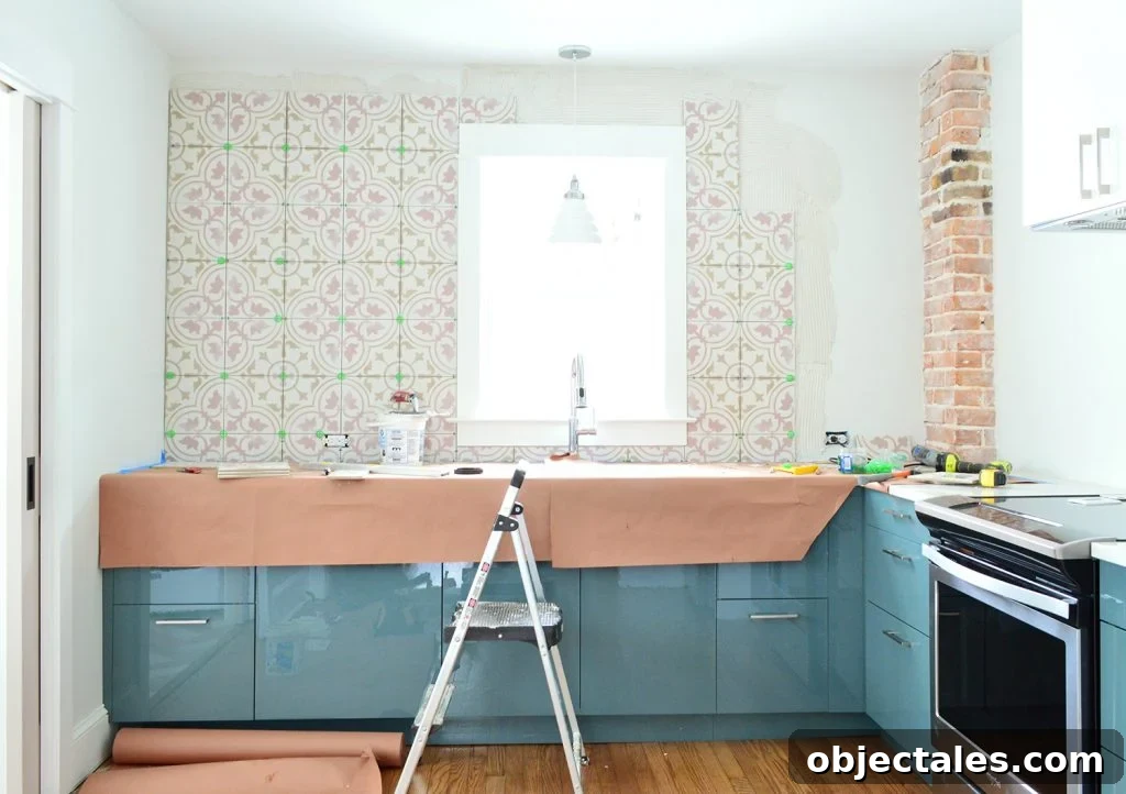8 Essential Prep Steps Before Tiling 10 Pink Patterned Backsplash Tile In Blue Kitchen Mostly Completed