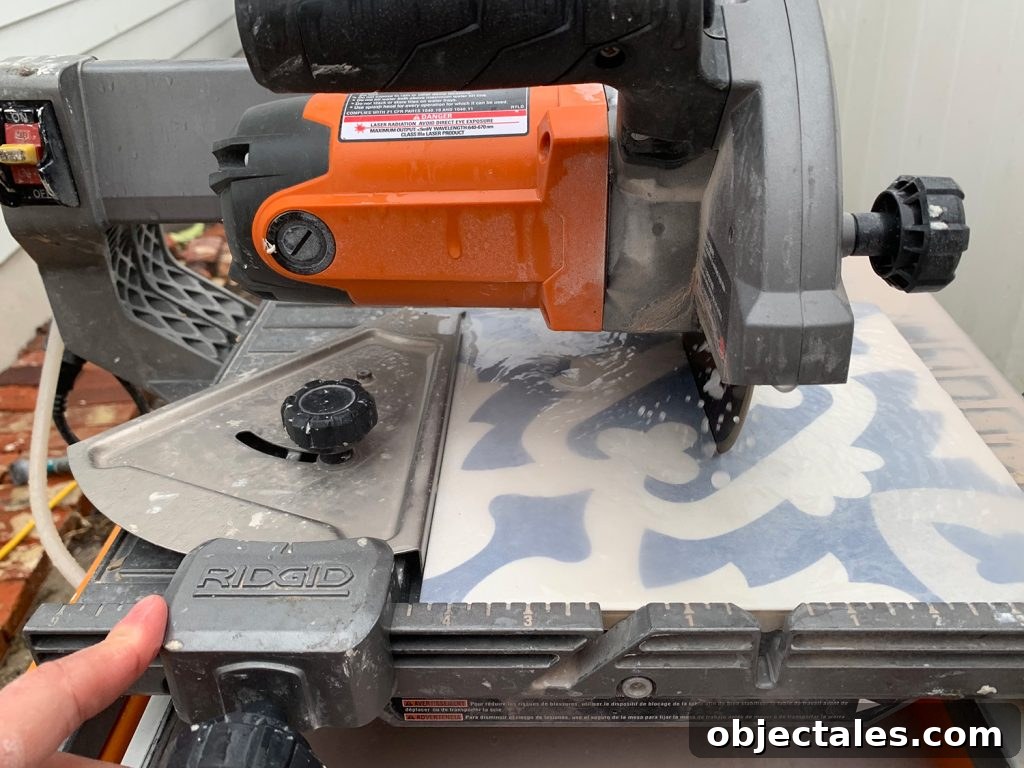 Cutting Patterned Tile On Wet Saw Using Guide