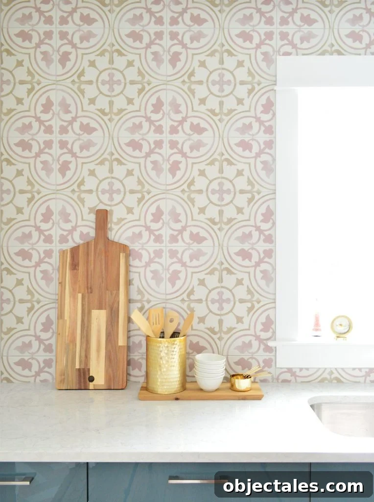 8 Essential Prep Steps Before Tiling 19 Close Up Of Pink Patterned Tile With Cutting Board Leaned Up