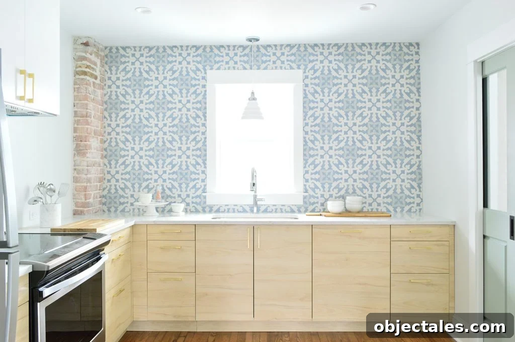 8 Essential Prep Steps Before Tiling 6 Wood Ikea Kitchen With Exposed Brick Chimney and Blue White Patterned Tile