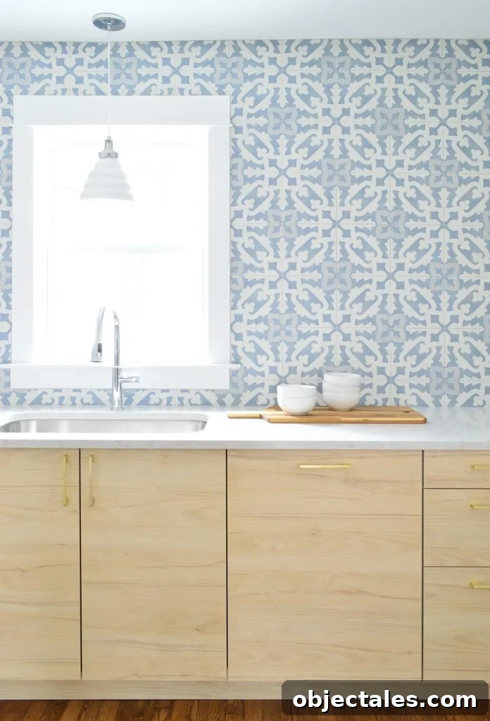 8 Essential Prep Steps Before Tiling 7 Wood Ikea Cabinets With Blue Patterned Backsplash Tile From Tile Bar