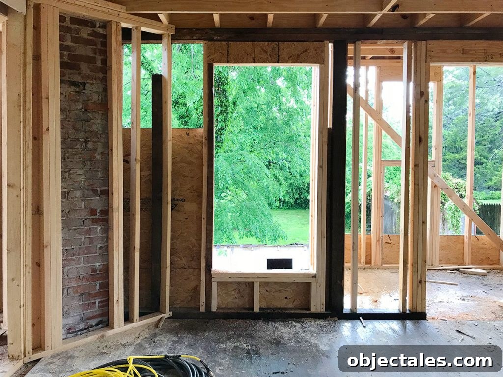 Framing stage of the bedroom window