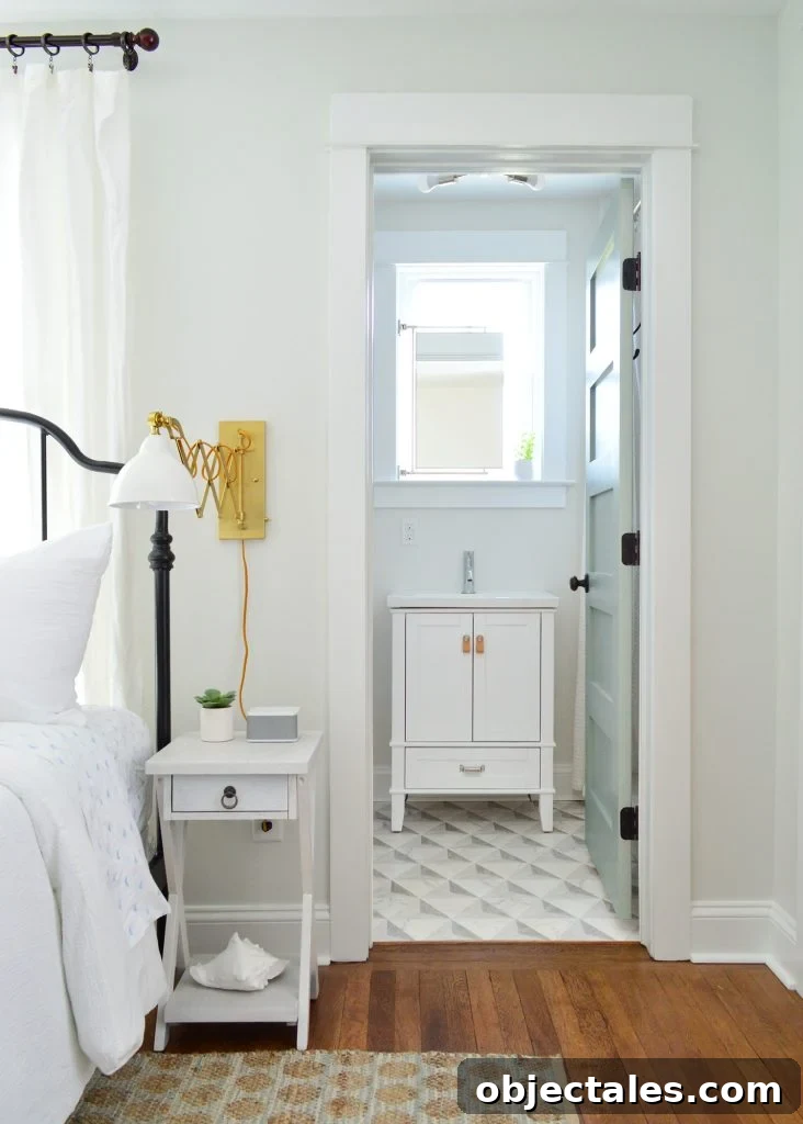Main bedroom with view toward added bathroom