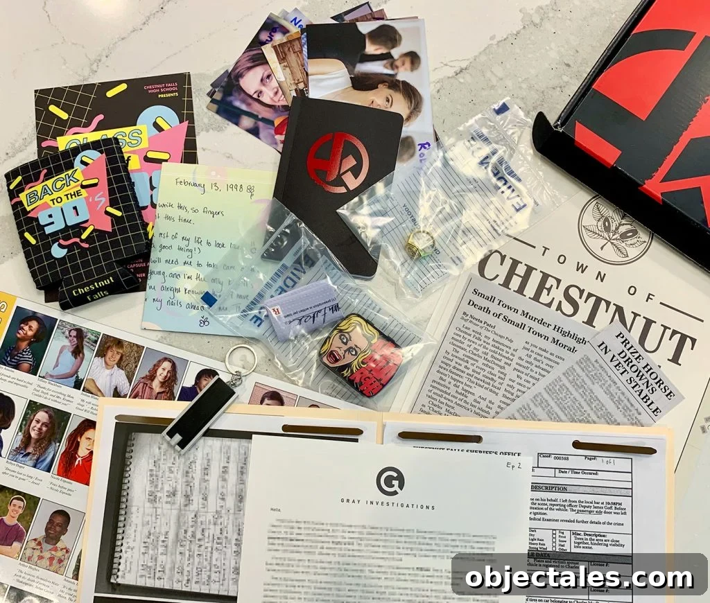 Contents from the Hunt A Killer mystery subscription box