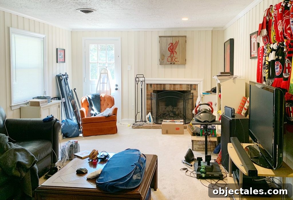 Before photo of basement gaming room
