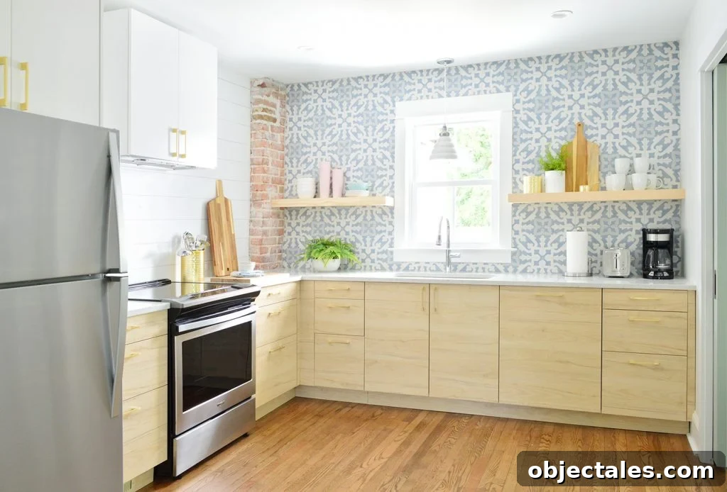 Two Airbnb Kitchen Remodels: Before and After 2 Wood Askersund Ikea Cabinets With Blue Tile Backsplash