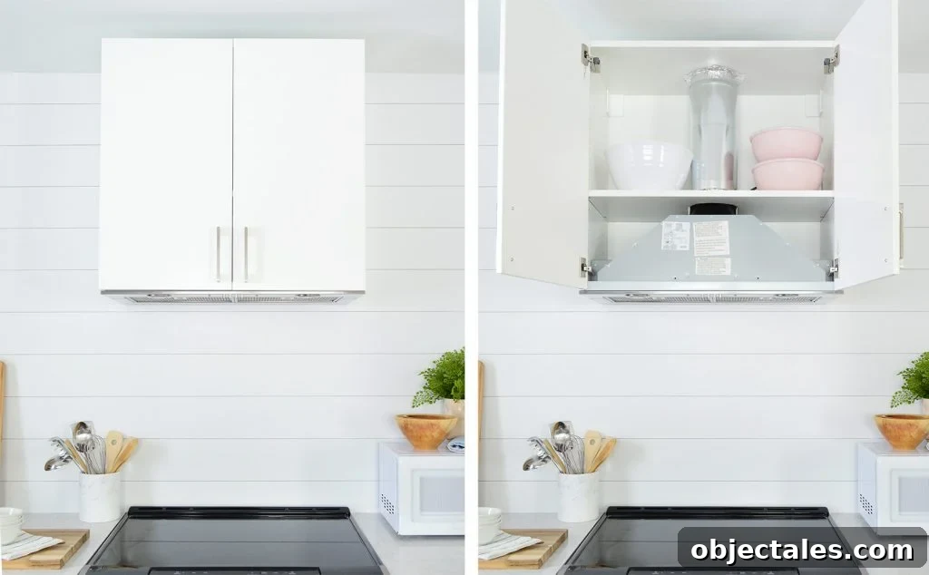 Two Airbnb Kitchen Remodels: Before and After 10 Ikea Eventuell Hidden Range Exhaust Hood Closed And Open