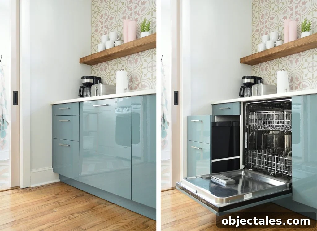 Two Airbnb Kitchen Remodels: Before and After 12 Cabinet Fronted Dishwasher And Trash Can In Ikea Kallarp Kitchen