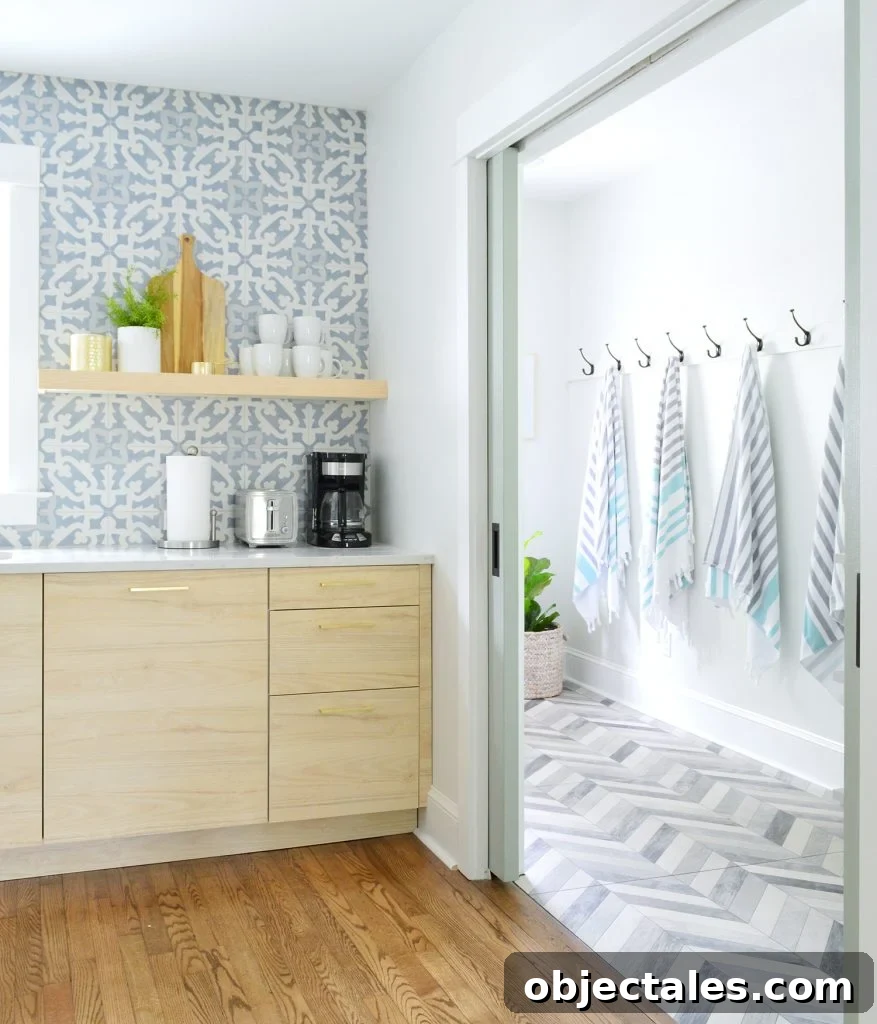 Duplex Mudroom Seen Through Kitchen Pocket Doors