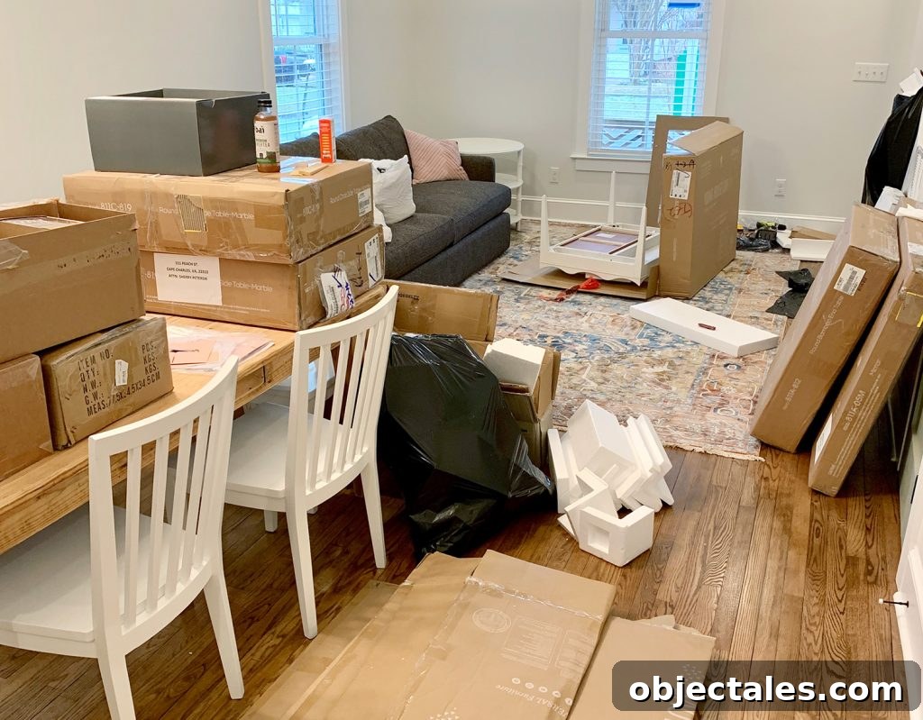 Unpacking and assembling furniture at the duplex