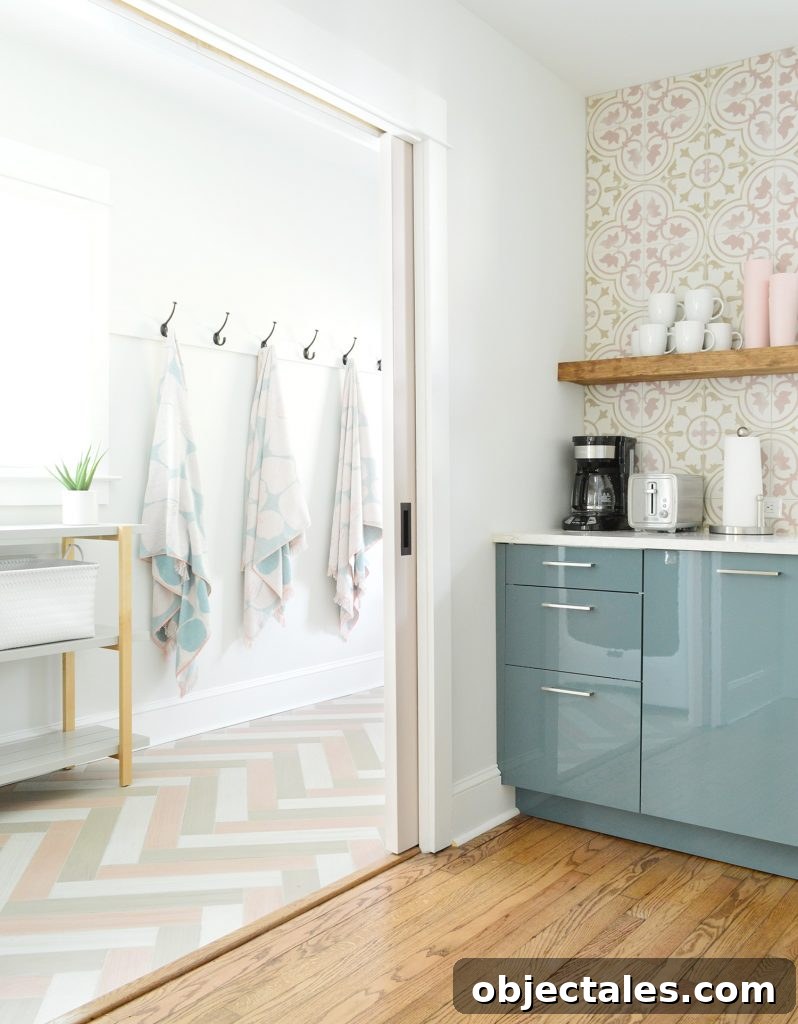 Hangin Towels Seen Through Kitchen Pocket Doors Into Mudroom
