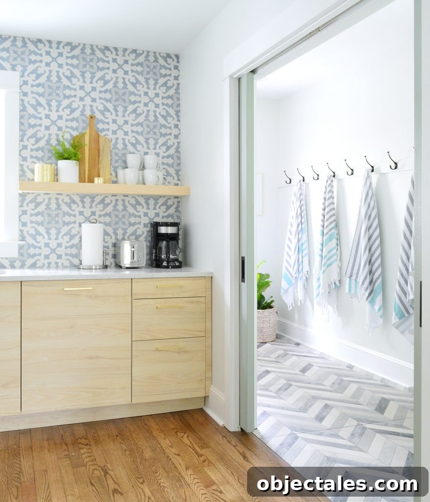 Duplex Mudroom Seen Through Kitchen Pocket Doors