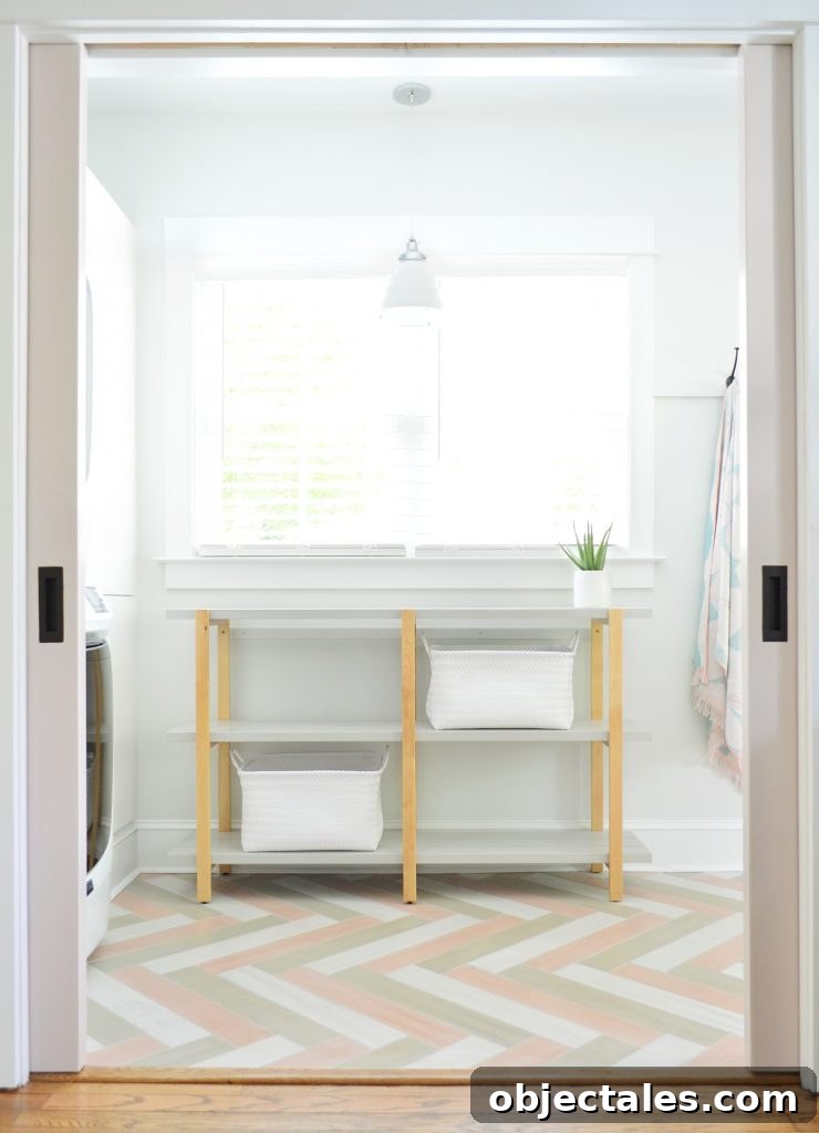 Duplex Mudroom Pantry Storage Open Ikea Shelf Pink Herringbone Floor