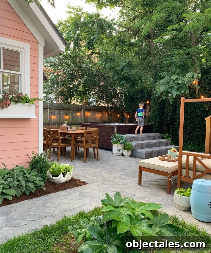 Beach house backyard patio and shed