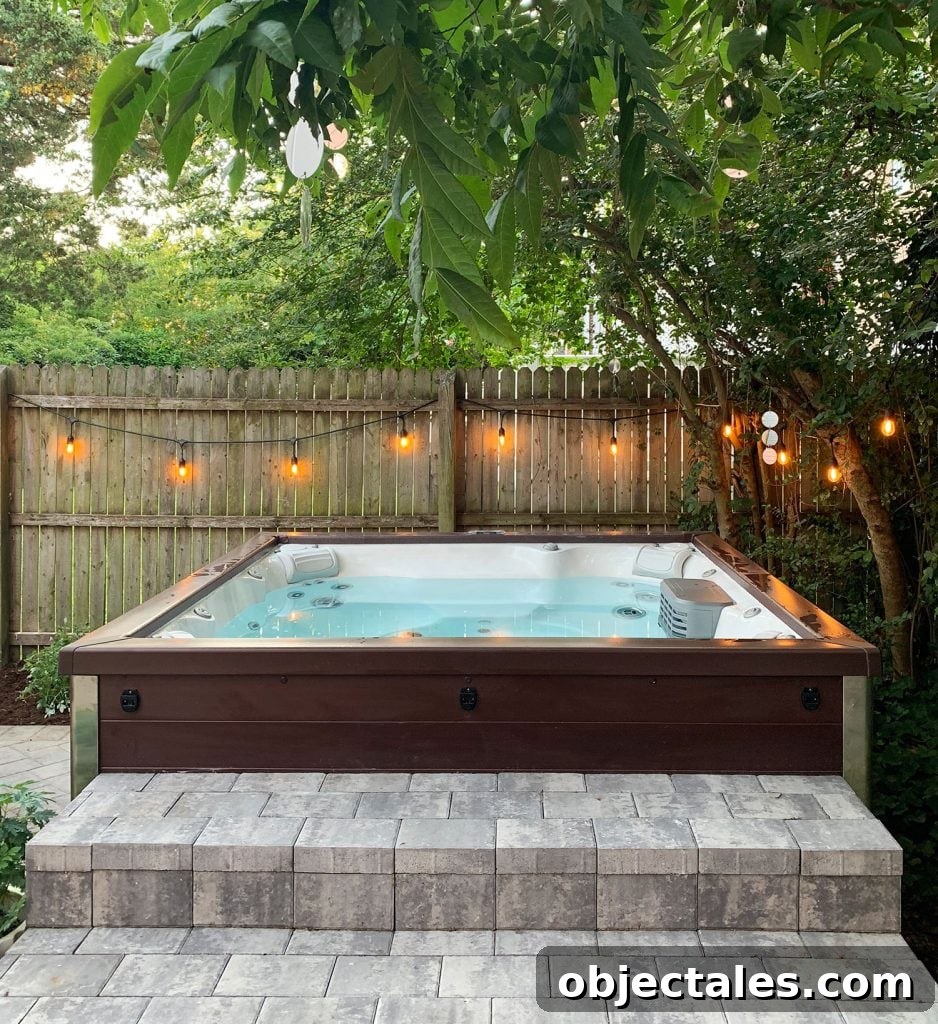 Stone steps to hot tub