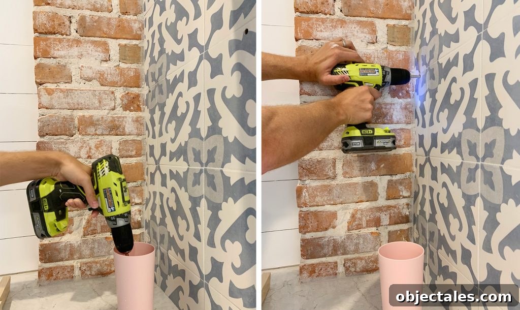 How to Drill Through Tile Without Cracking or Chipping 13 Dipping Drill Bit Into Cup of Water While Drilling Through Tile