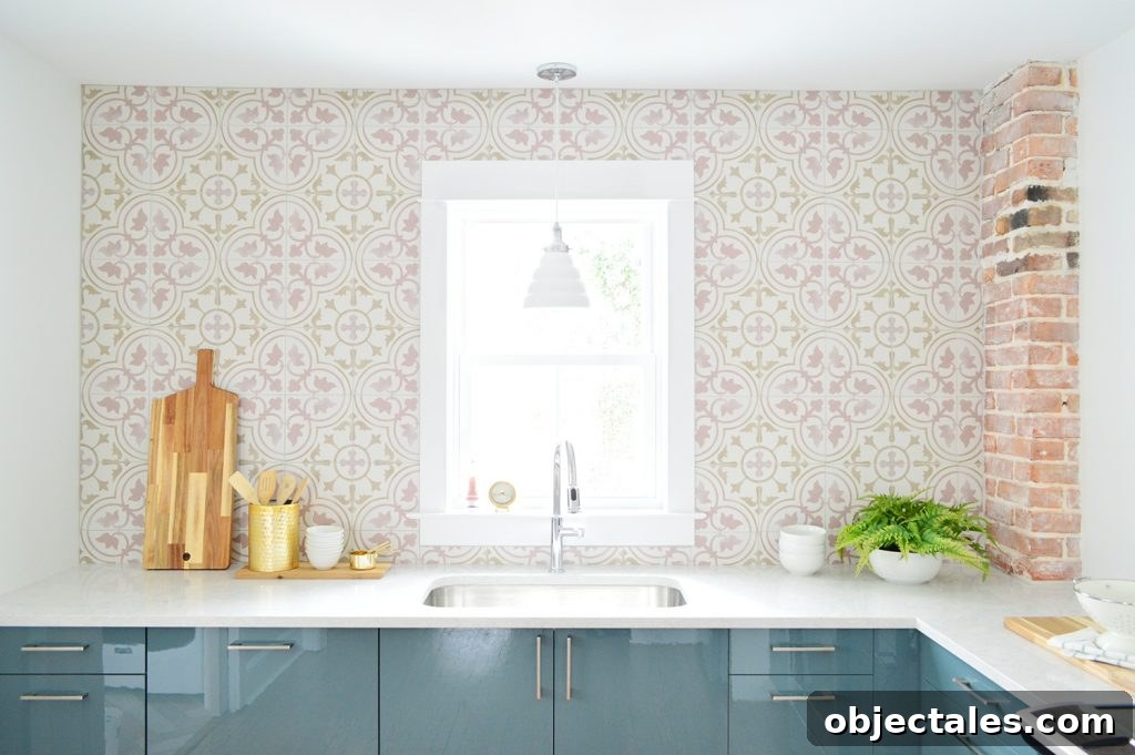 How to Drill Through Tile Without Cracking or Chipping 4 Pink Tile Bar Patterned Tile Installed In Blue Ikea Kitchen With Exposed Chimney