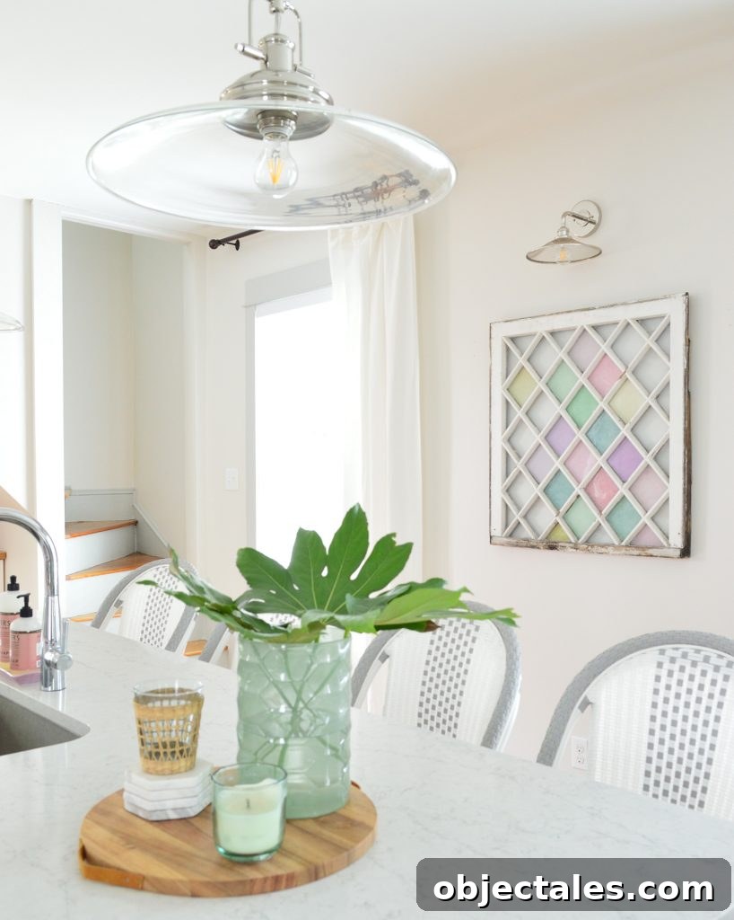 Beach House Kitchen Island With Color Stained Glass DIY Window
