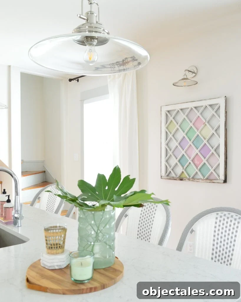 Beach House Kitchen Island With Color Stained Glass DIY Window