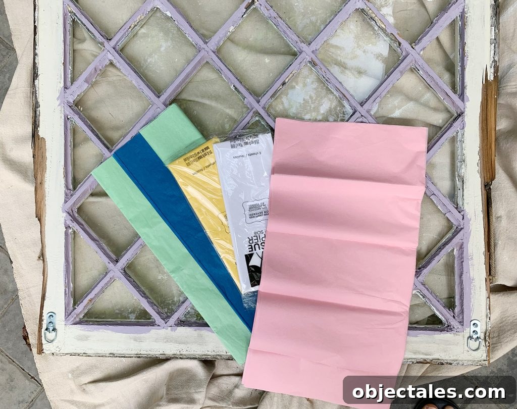 Tissue Paper Colors On Diamond Window Before Attempting Stained Glass Look