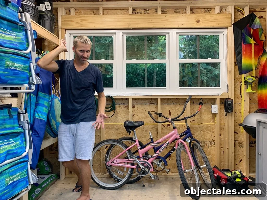Pile of items inside shed before organizing