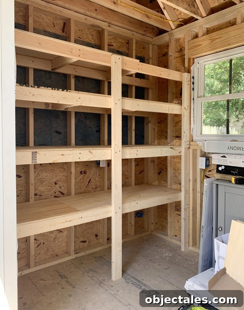Custom shelving in shed