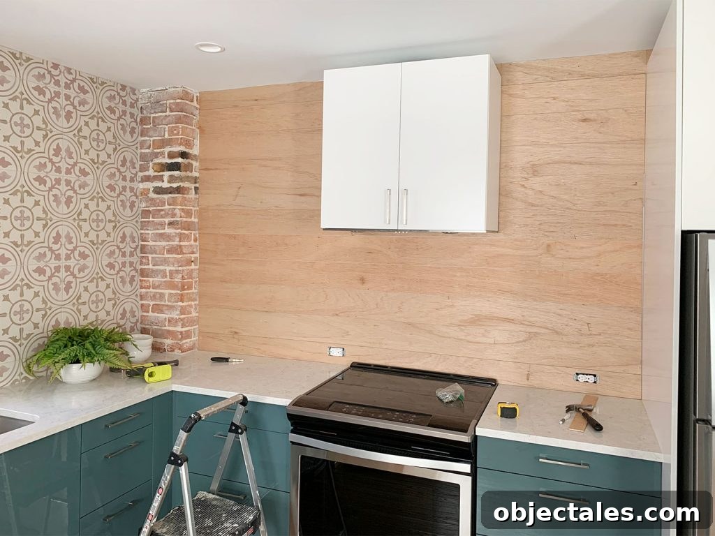 Shiplap Wall Plank Makeover for Just 31 Dollars 21 Shiplap Paneling Complete In Blue Duplex Kitchen
