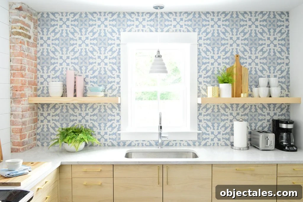 IKEA Kitchen Costs Explained: Complete Pricing Breakdown 4 Blue Tile Backsplash With Open Wood Shelves In Duplex Kitchen