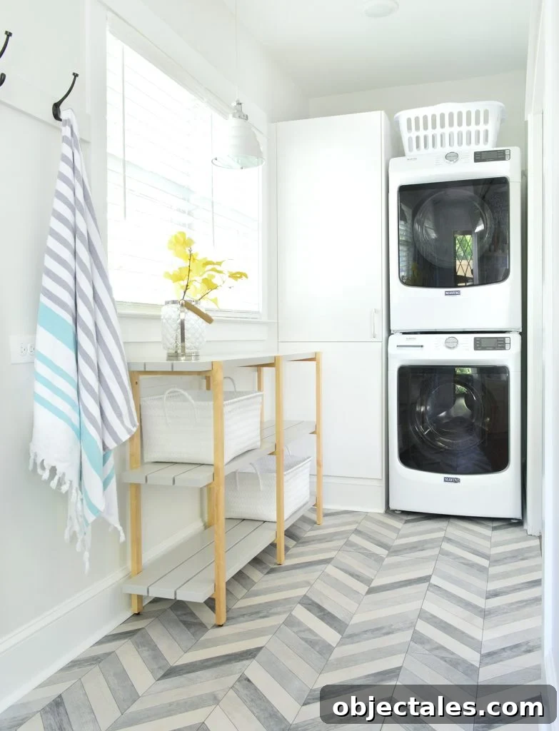 Duplex Landry Room Stacked Appliances Open Shelf