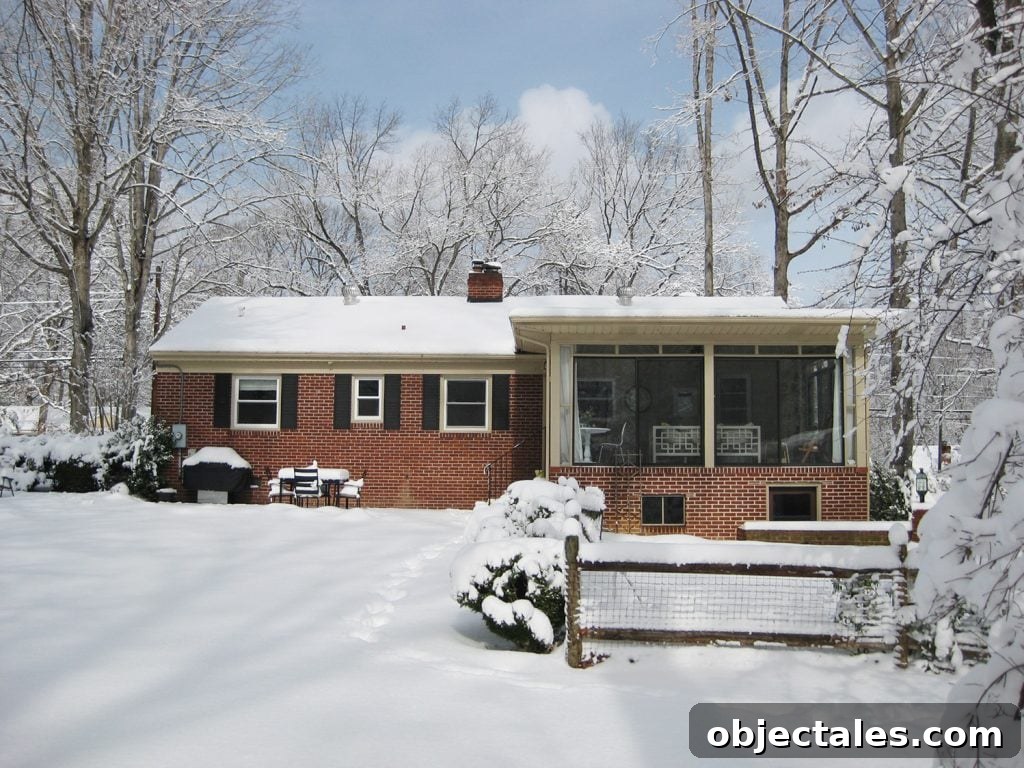 Brick Ranch Covered In Snow