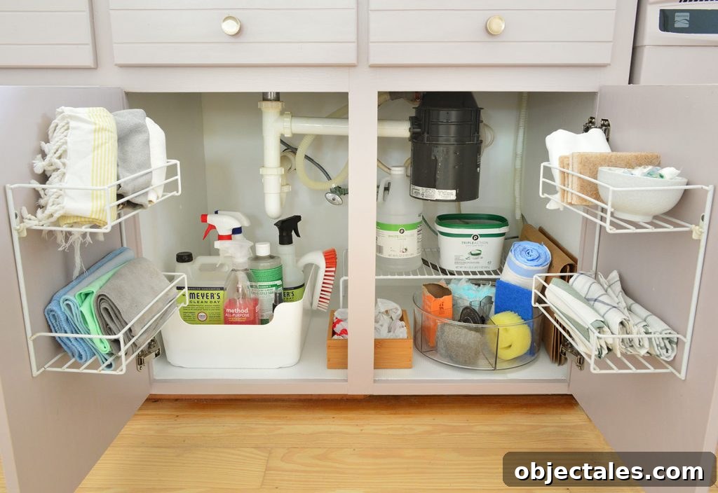 Open kitchen cabinets under sink