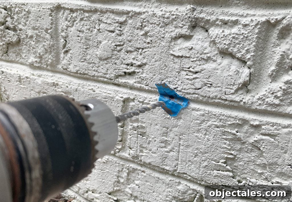 Build a DIY Garden Trellis: Step-by-Step Guide 9 Drilling Into Brick On Tape Mark