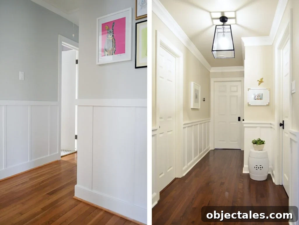Two Examples Of Board And Batten Treatments In Hallways