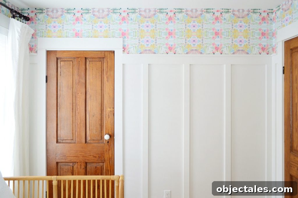 Tall Board And Batten Treatment With Wallpaper Border