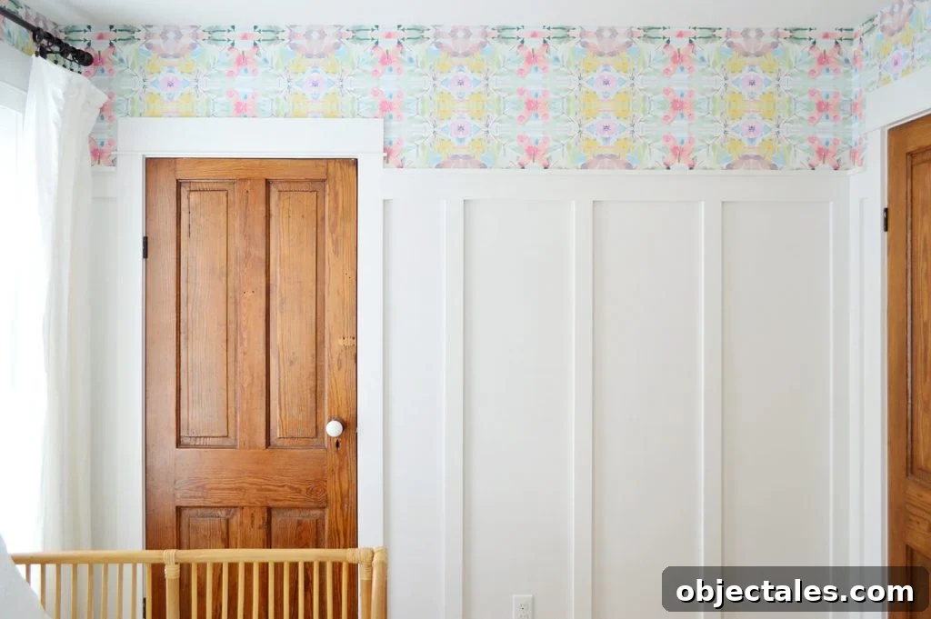 Peel & Stick Wallpaper Above Board And Batten With Two Wood Doors