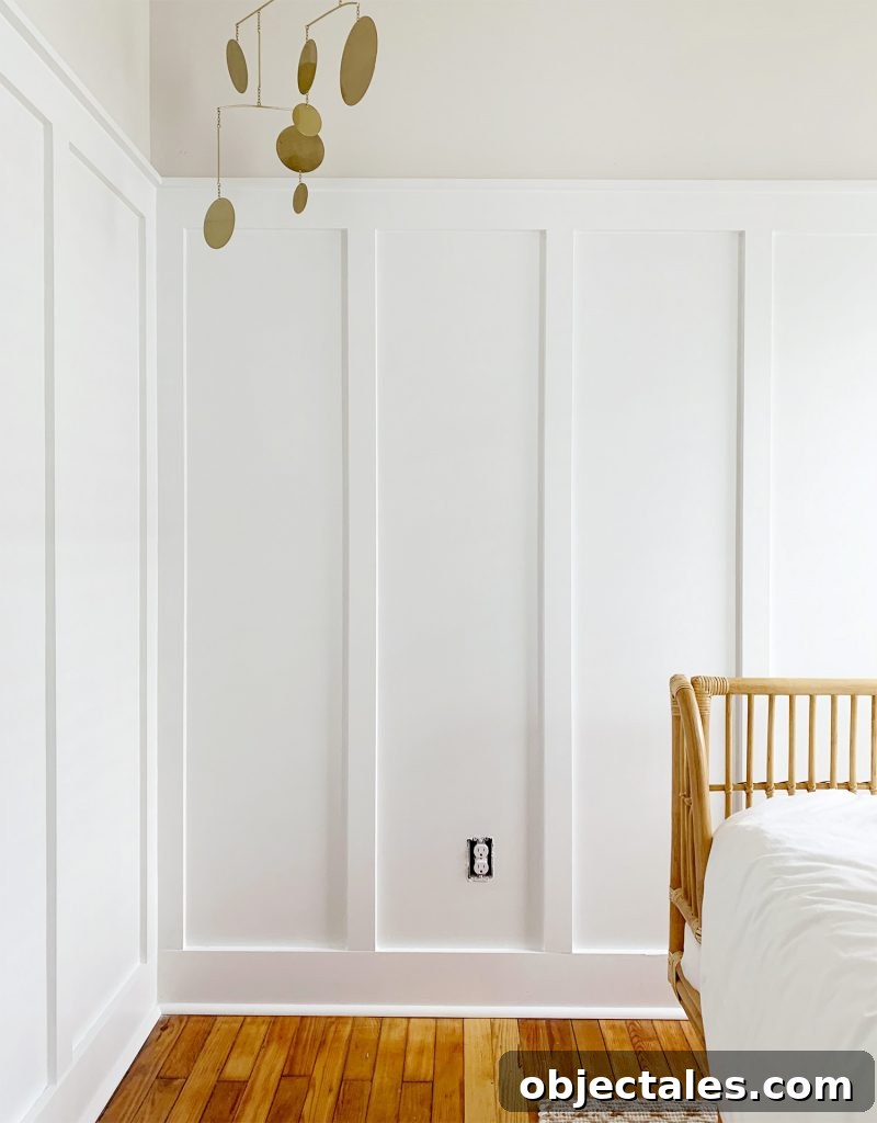 Tall DIY Board And Batten Wall Wainscoting Installed In Beach House Bedroom