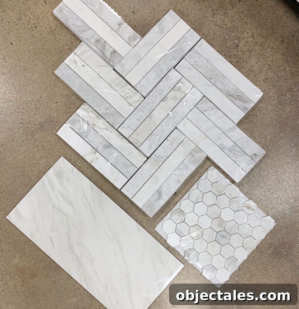 Marble Tile Options Laid Out For Bathroom Renovation