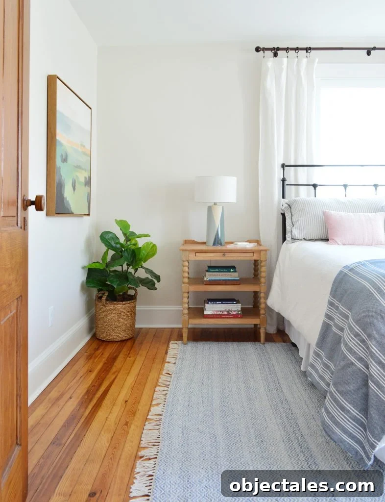 Shop Our Favorite Items on Sale Right Now 8 Beach House Front Bedroom With Blue Rug And Wooden Nightstand