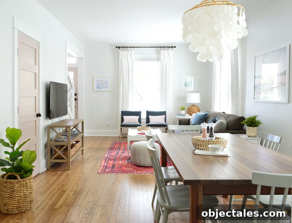 View From Duplex Kitchen With Dining Table And Capiz Chandelier