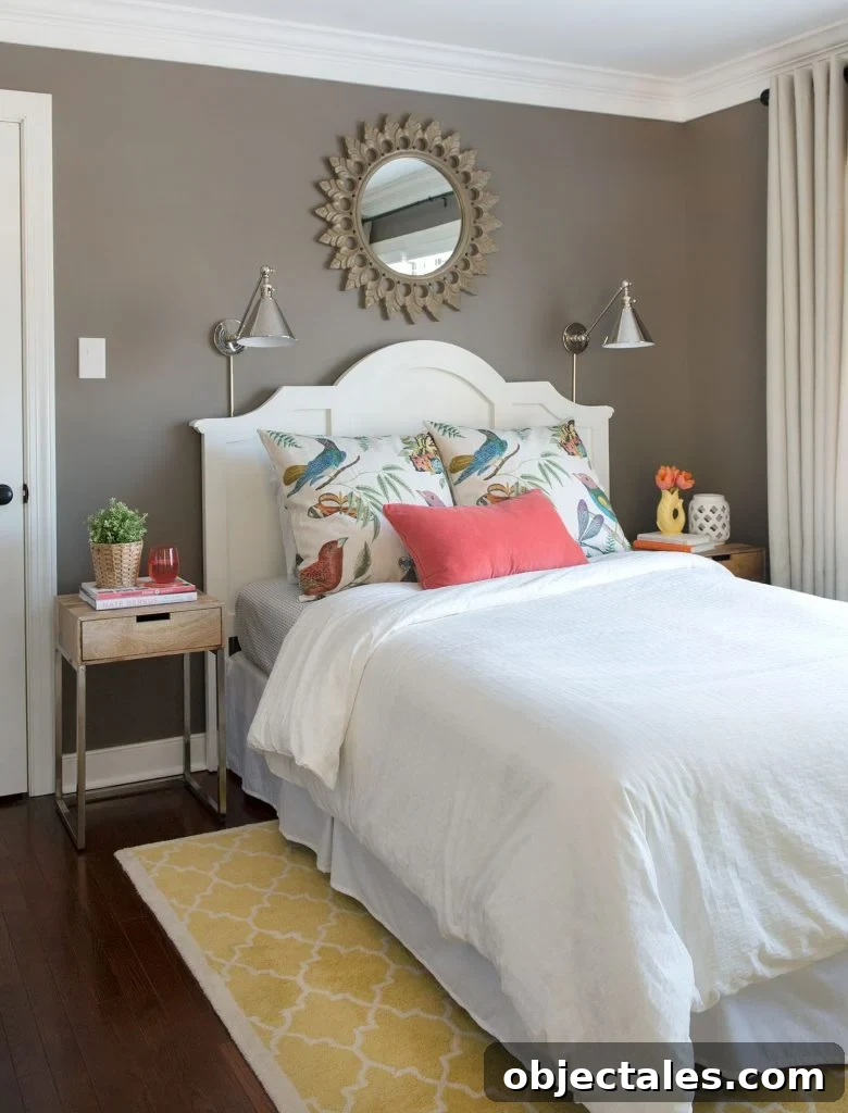 Room When Used As Guest Room With Sparrow Brown Walls And White Queen Bed