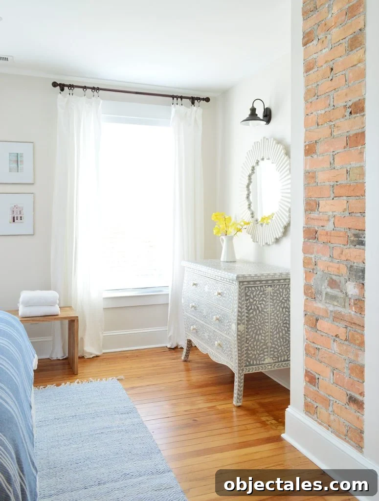 How to Downsize Your Stuff: Step-by-Step Guide 8 Exposed Brick Fireplace In Beach House Front Bedroom And Inlay Dresser