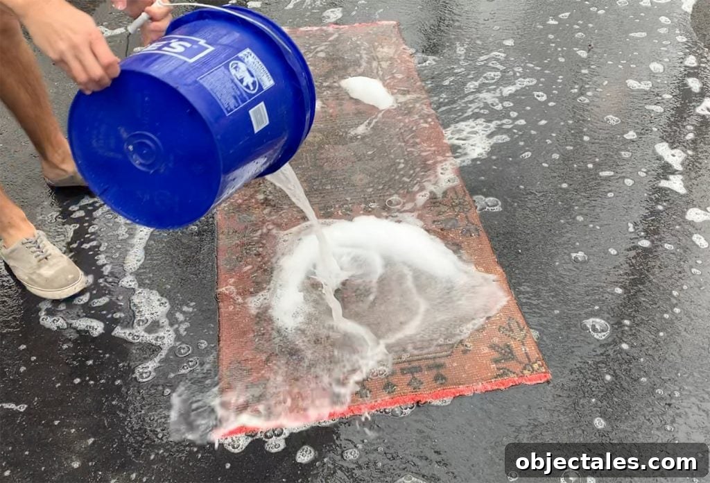 Soaking rug with soapy water