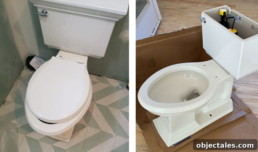Toilet installation showing a color mismatch
