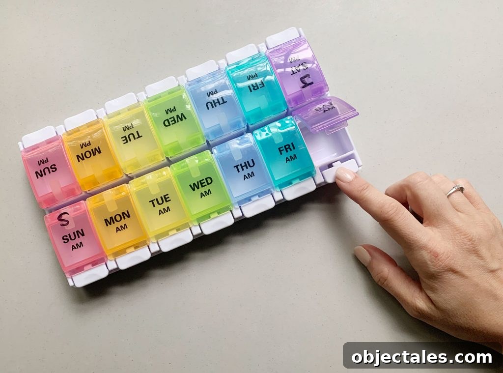 Organized vitamin organizer on a countertop